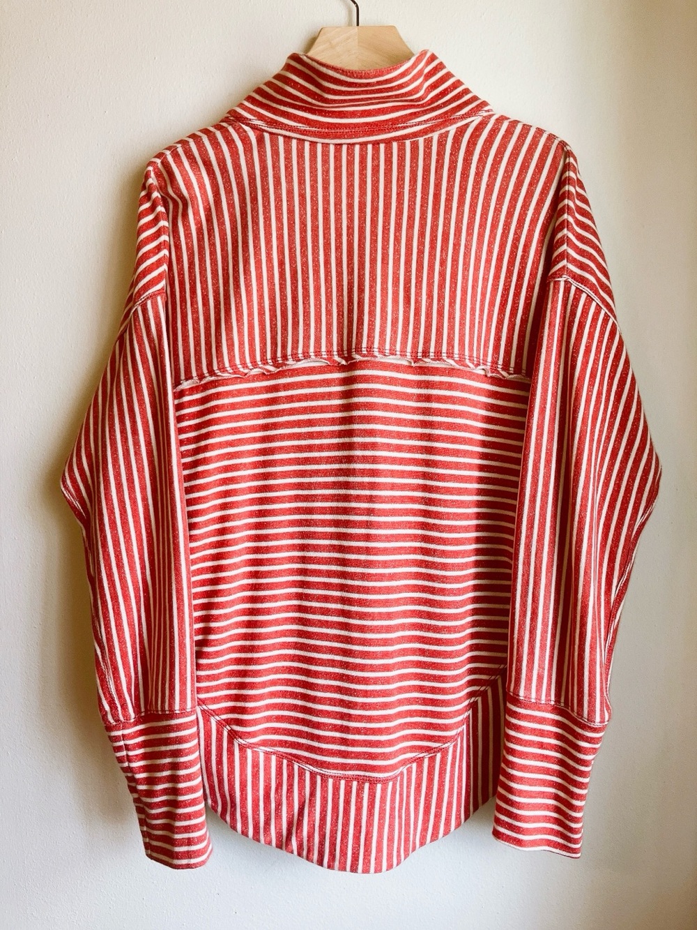 Anthropologie Pullover Quarter V-Neck Shirt Oversized Small Red Stripes Pilcro - Picture 4 of 12